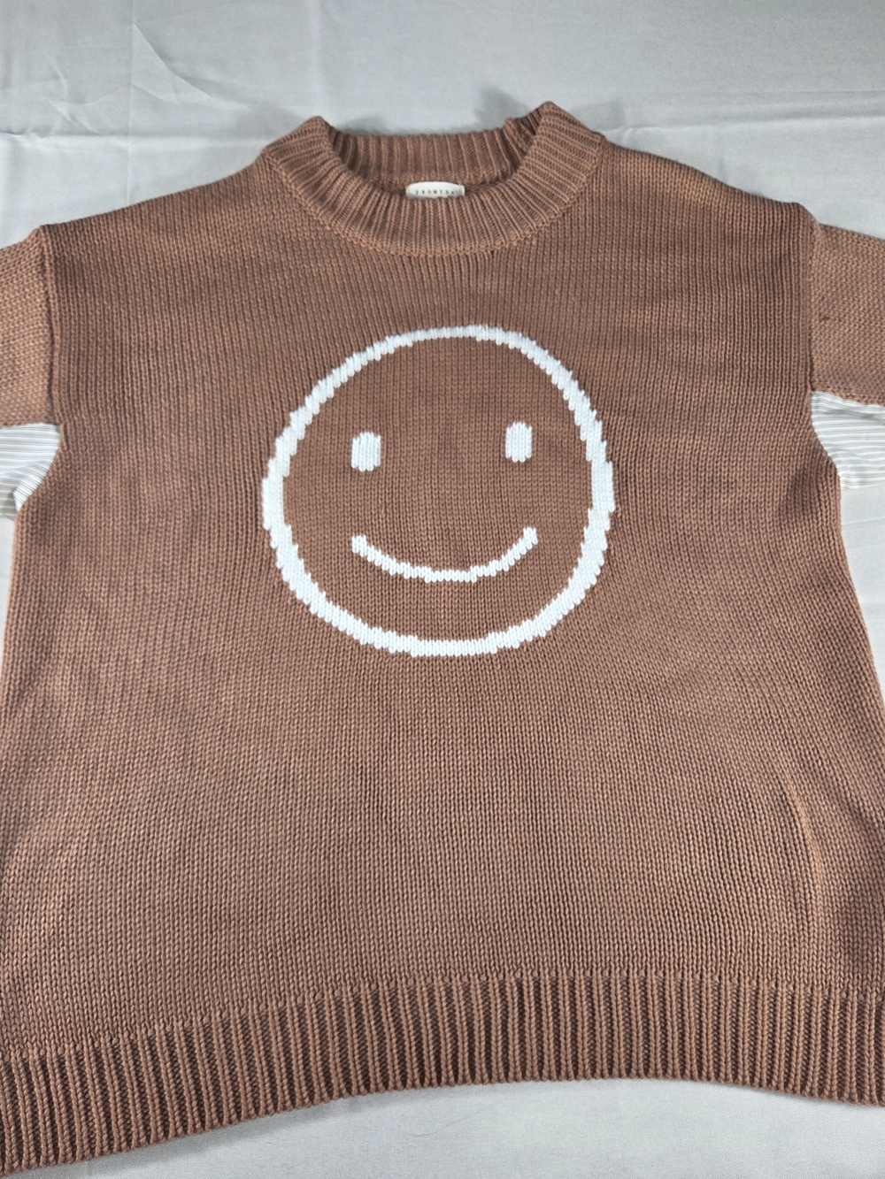Promesa Smiley Face Knit Sweater Shirt Sleeve Illusion Small - Picture 3 of 11